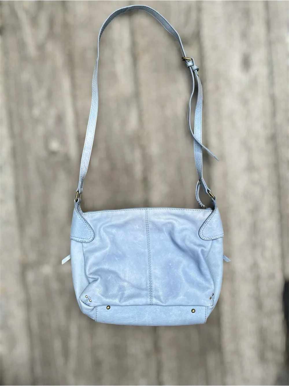American Leather Co Light Blue Leather Crossbody Shoulder Bag Large - Picture 7 of 12